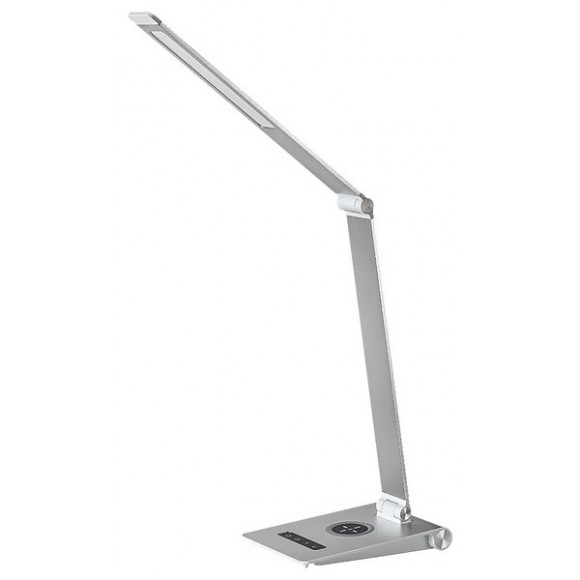 Rabalux 2029 LED stolní svítidlo Nilfgard 1x13W | 890lm | 2800-5000K - změna teploty světla, dotykový stmívač, USB, paměťová funkce, bezdrátová nabíječka na telefon, sttříbrná