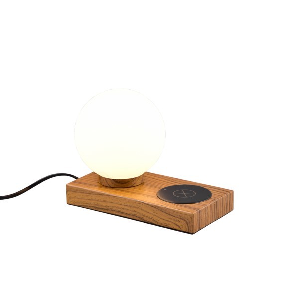 Trio R59080135 stolní lampa Chloe 1x40W | E14 | IP20 - indukční nabíječka, dotyková funkce rozsvěcení/zhasínání, imitace dřeva, bílá